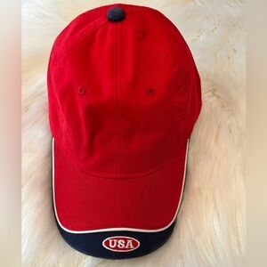 Red USA Baseball Cap with Navy trim